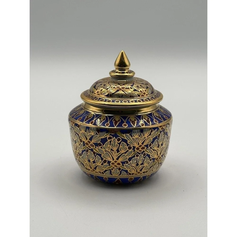 Thai Benjarong Porcelain Covered Jar — Hand‑Painted Gilded Lidded Jar